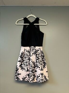 Midnight Doll Black & Pink Baroque Print Fit-and-Flare Dress